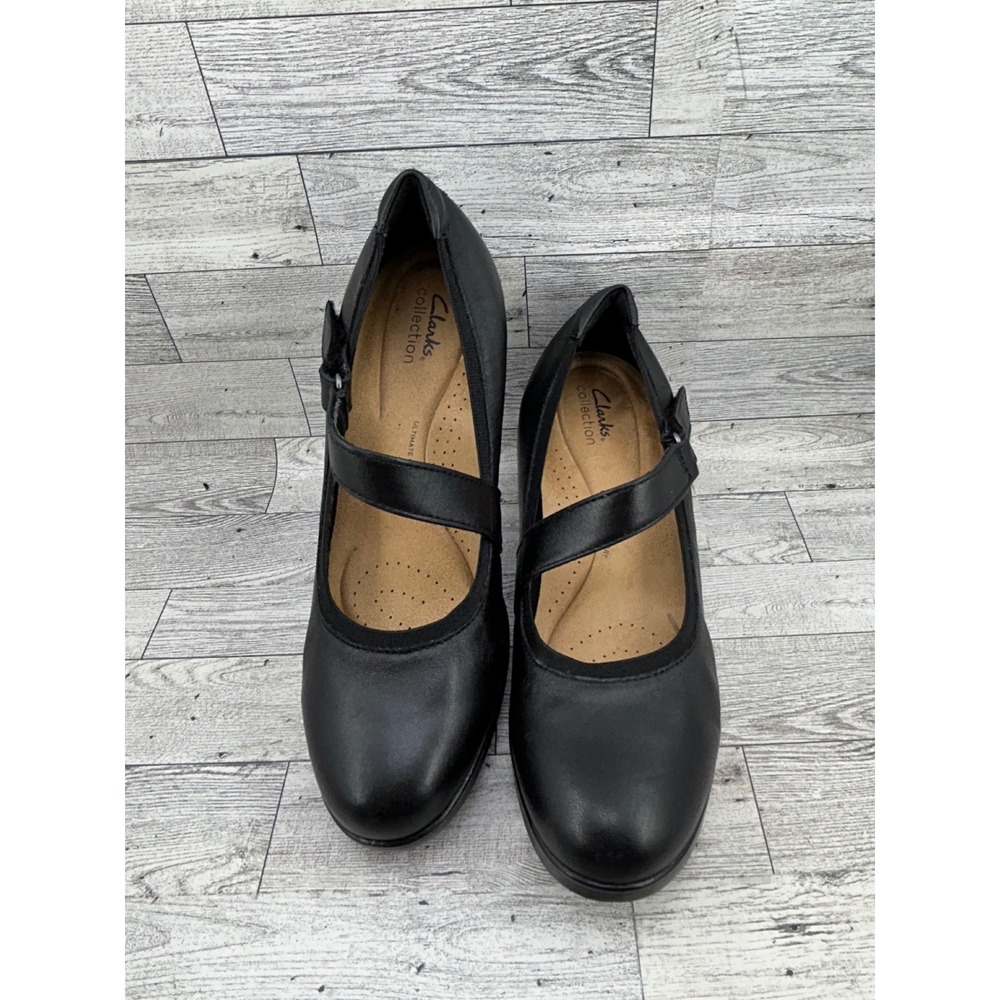 Clarks Collection Black Leather Mary Jane Block Heel Pumps Womens 11 M 26174082